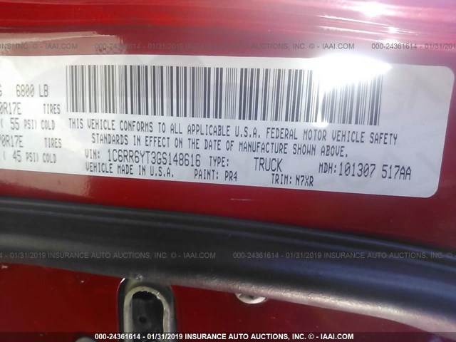 1C6RR6YT3GS148616 - 2016 RAM 1500 REBEL წითელი ფოტო 9