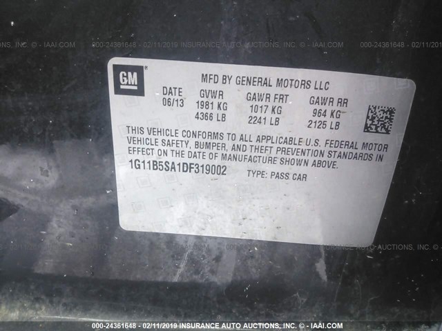 1G11B5SA1DF319002 - 2013 CHEVROLET MALIBU LS GRAY photo 9