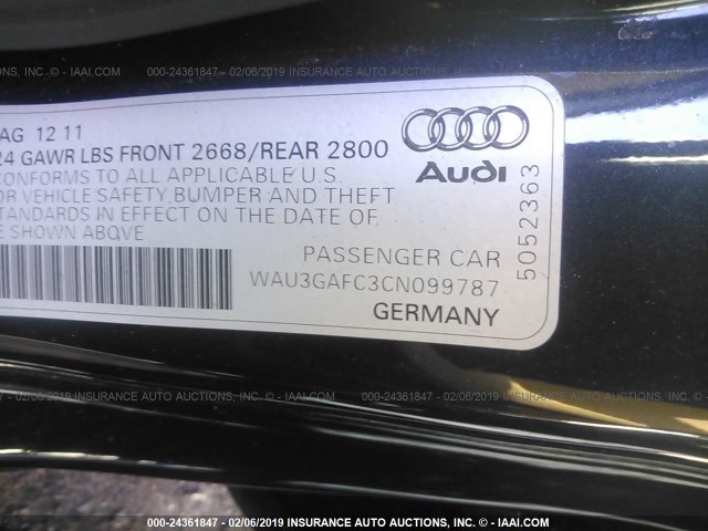 WAU3GAFC3CN099787 - 2012 AUDI A7 PRESTIGE BLUE photo 9