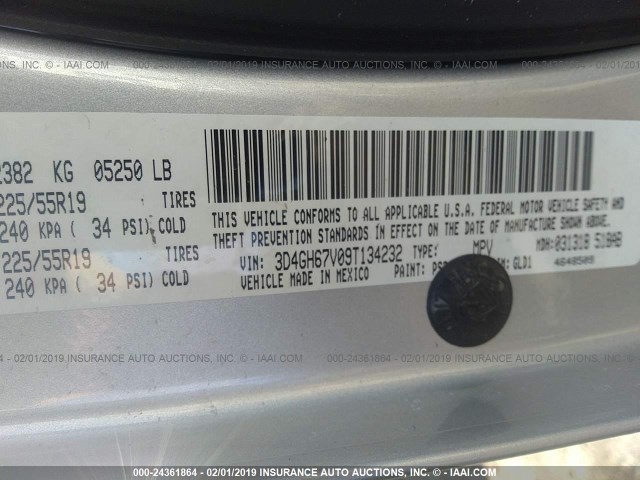 3D4GH67V09T134232 - 2009 DODGE JOURNEY R/T SILVER photo 9