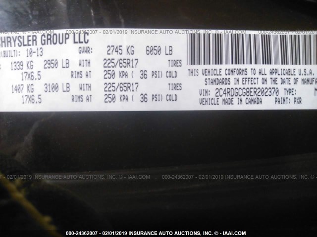 2C4RDGCG8ER202370 - 2014 DODGE GRAND CARAVAN SXT BLACK photo 9