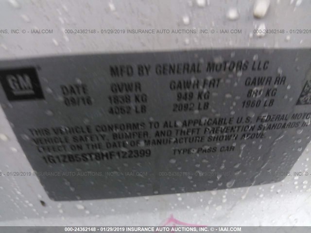 1G1ZB5ST8HF122399 - 2017 CHEVROLET MALIBU LS WHITE photo 9