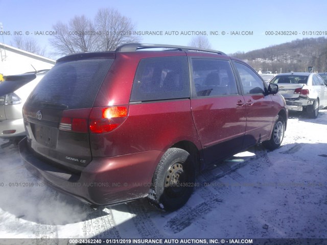 5TDZA23CX4S044161 - 2004 TOYOTA SIENNA CE/LE RED photo 4