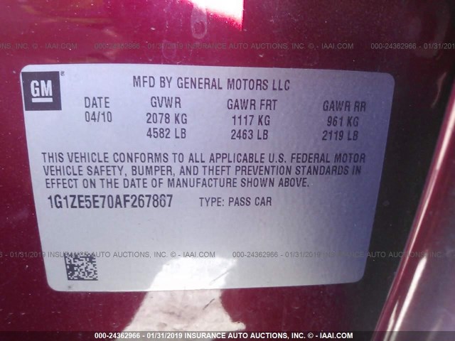 1G1ZE5E70AF267867 - 2010 CHEVROLET MALIBU LTZ MAROON photo 9