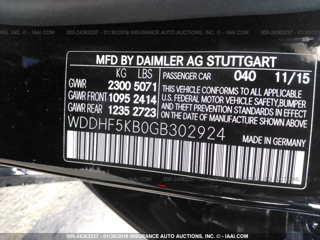 WDDHF5KB0GB302924 - 2016 MERCEDES-BENZ E 350 BLACK photo 9