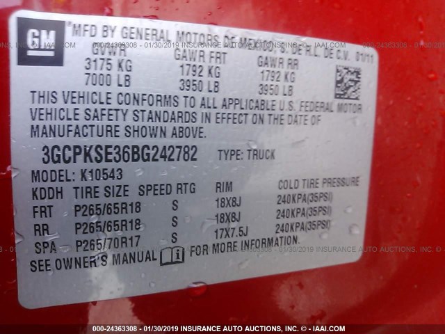 3GCPKSE36BG242782 - 2011 CHEVROLET SILVERADO K1500 LT RED photo 9