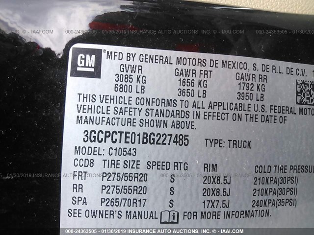 3GCPCTE01BG227485 - 2011 CHEVROLET SILVERADO C1500 LTZ BLACK photo 9