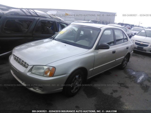 KMHCG45C71U216260 - 2001 HYUNDAI ACCENT GL GOLD photo 2