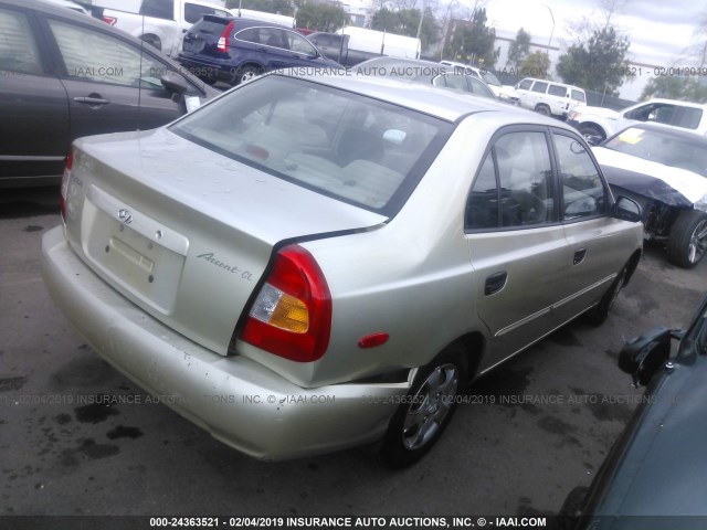 KMHCG45C71U216260 - 2001 HYUNDAI ACCENT GL GOLD photo 4