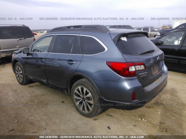 4S4BSEJC6F3339213 - 2015 SUBARU OUTBACK 3.6R LIMITED BLUE photo 3