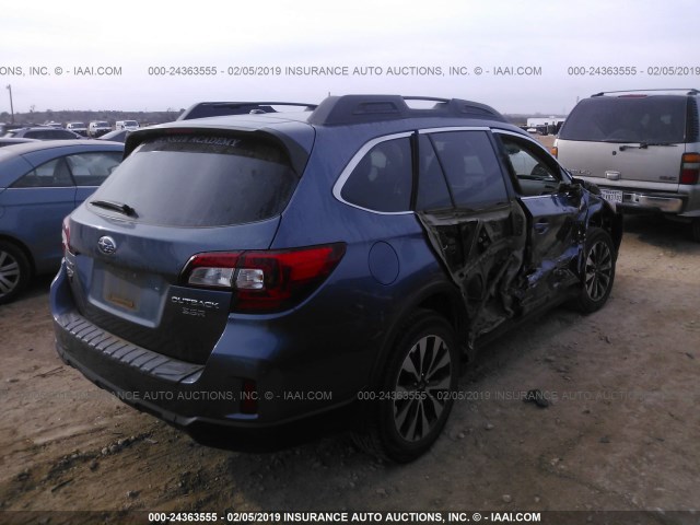 4S4BSEJC6F3339213 - 2015 SUBARU OUTBACK 3.6R LIMITED BLUE photo 4