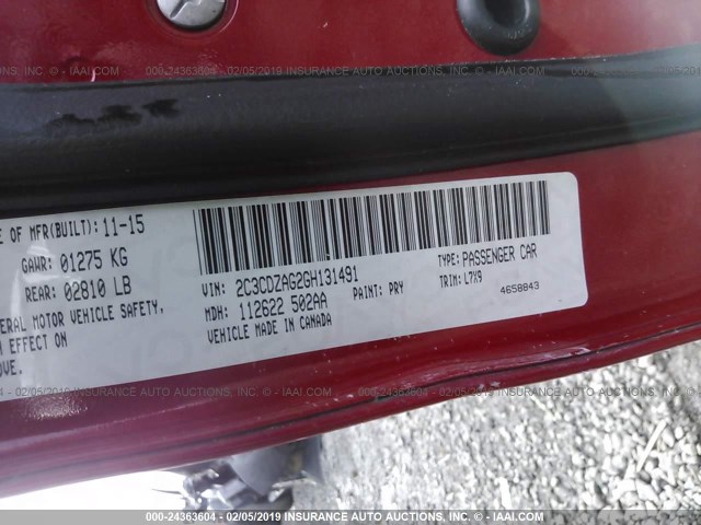 2C3CDZAG2GH131491 - 2016 DODGE CHALLENGER SXT RED photo 9