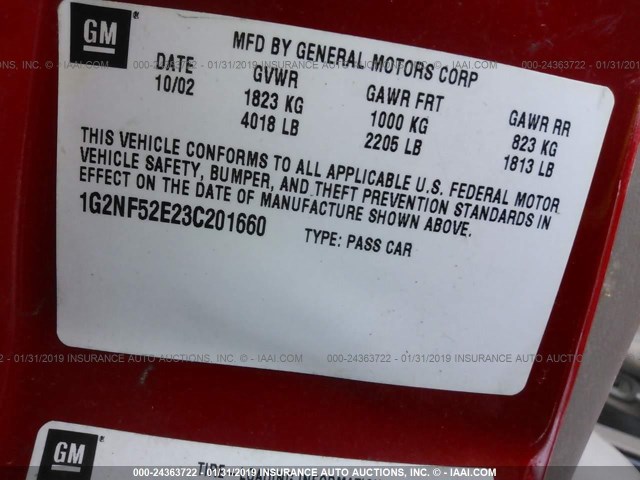 1G2NF52E23C201660 - 2003 PONTIAC GRAND AM SE1 RED photo 9