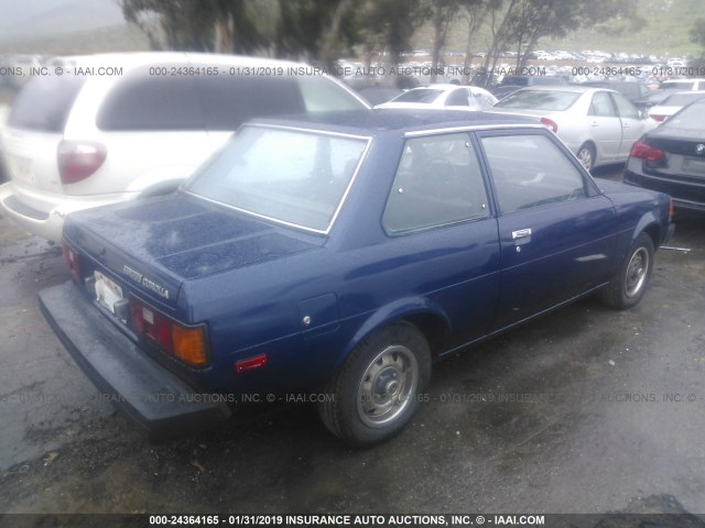 JT2TE72D1C0219599 - 1982 TOYOTA COROLLA DELUXE BLUE photo 4