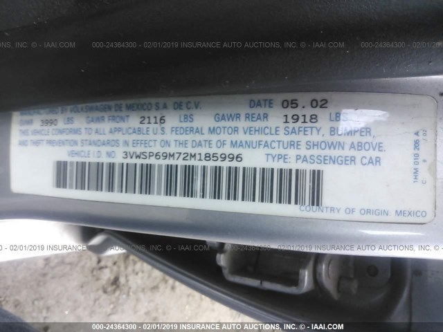 3VWSP69M72M185996 - 2002 VOLKSWAGEN JETTA GLS TDI SILVER photo 9