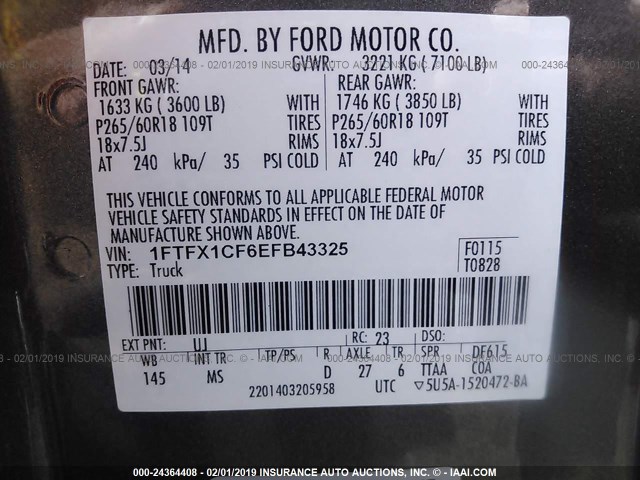 1FTFX1CF6EFB43325 - 2014 FORD F150 SUPER CAB GRAY photo 9