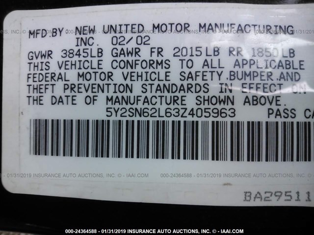 5Y2SN62L63Z405963 - 2003 PONTIAC VIBE GT BLACK photo 9