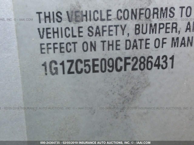 1G1ZC5E09CF286431 - 2012 CHEVROLET MALIBU 1LT SILVER photo 9