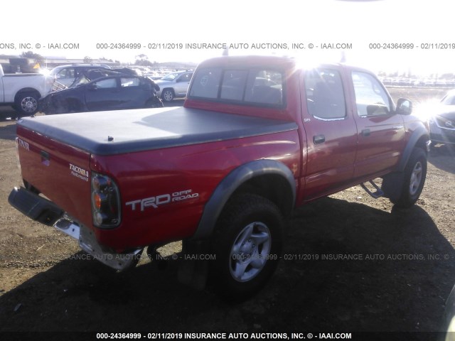 5TEGN92N22Z110239 - 2002 TOYOTA TACOMA DOUBLE CAB PRERUNNER RED photo 4