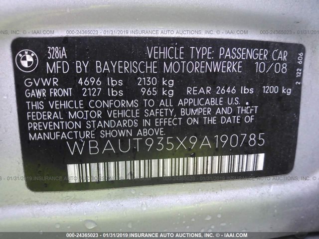 WBAUT935X9A190785 - 2009 BMW 328 IT SILVER photo 9