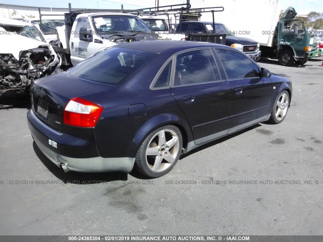 WAULC68EX2A197244 - 2002 AUDI A4 1.8T QUATTRO BLUE photo 4