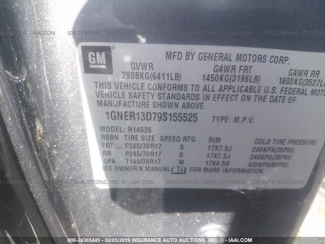 1GNER13D79S155525 - 2009 CHEVROLET TRAVERSE LS GRAY photo 8