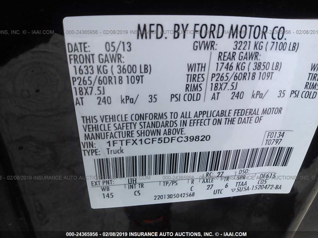 1FTFX1CF5DFC39820 - 2013 FORD F150 SUPER CAB BLACK photo 9