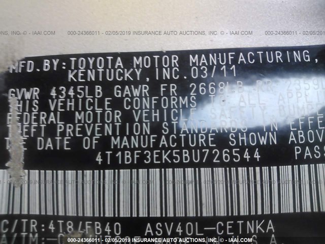 4T1BF3EK5BU726544 - 2011 TOYOTA CAMRY SE/LE/XLE 金色 照片 9