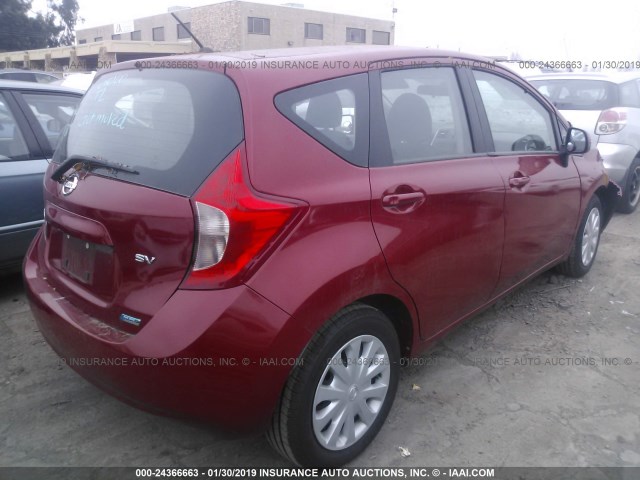 3N1CE2CP5EL376029 - 2014 NISSAN VERSA NOTE S/S PLUS/SV/SL RED photo 4