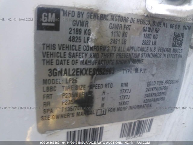 3GNAL2EKXES652603 - 2014 CHEVROLET CAPTIVA LS 白色 照片 9