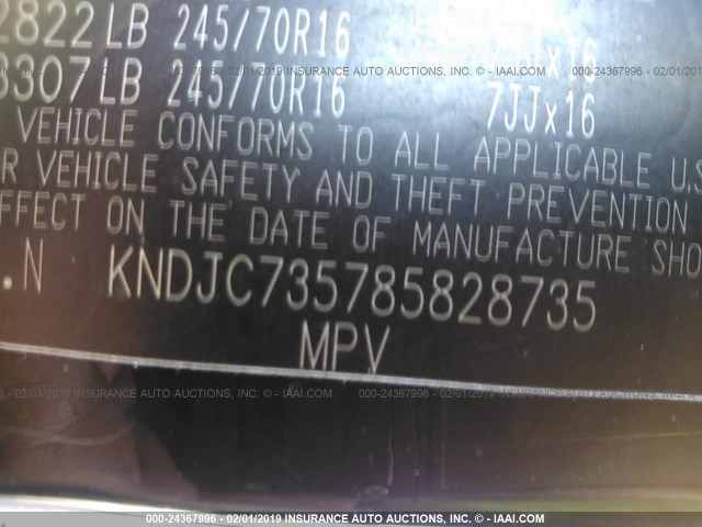 KNDJC735785828735 - 2008 KIA SORENTO EX/LX BLACK photo 9