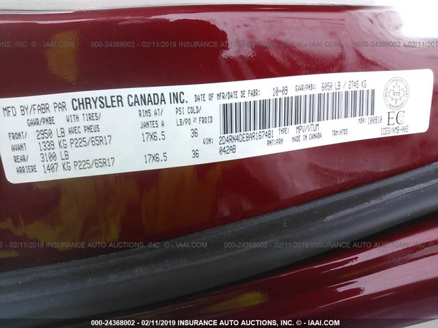 2D4RN4DE8AR167481 - 2010 DODGE GRAND CARAVAN SE BURGUNDY photo 9