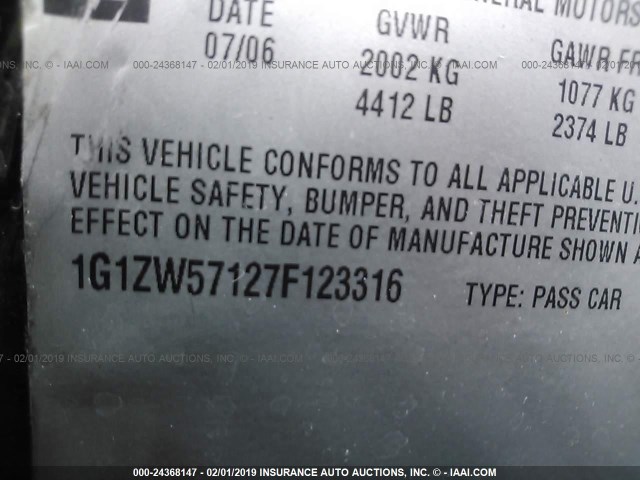 1G1ZW57127F123316 - 2007 CHEVROLET MALIBU SS 黑色 照片 9