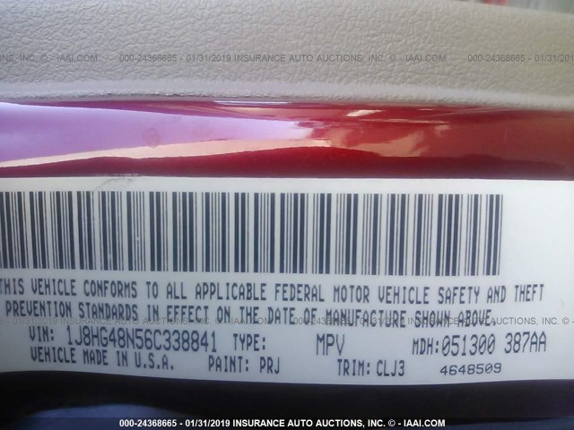 1J8HG48N56C338841 - 2006 JEEP COMMANDER RED photo 9