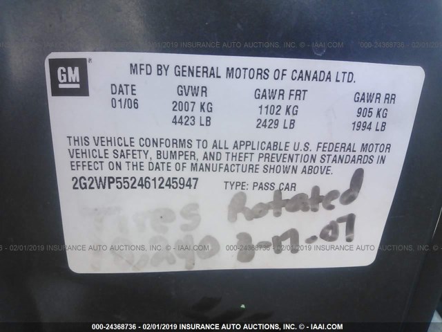 2G2WP552461245947 - 2006 PONTIAC GRAND PRIX BLUE photo 9