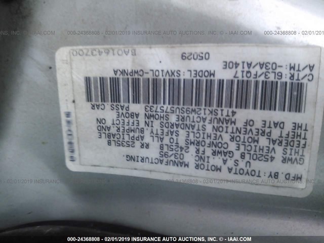 4T1SK12W9SU575733 - 1995 TOYOTA CAMRY LE Light Blue photo 9