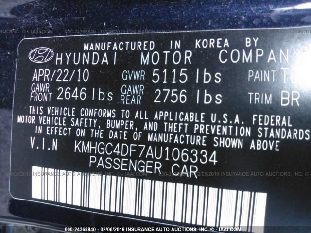 KMHGC4DF7AU106334 - 2010 HYUNDAI GENESIS 4.6L Dark Blue photo 9