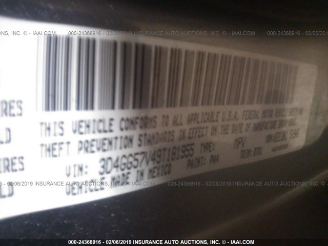 3D4GG57V49T181955 - 2009 DODGE JOURNEY SXT GRAY photo 9