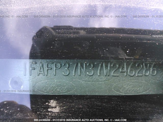 1FAFP37N37W246286 - 2007 FORD FOCUS ZX5/S/SE/SES BLACK photo 9