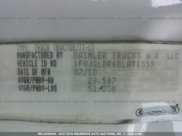 1FUJGLDR6BLAY1559 - 2011 FREIGHTLINER CASCADIA 125 *CANCEL*  Unknown photo 9