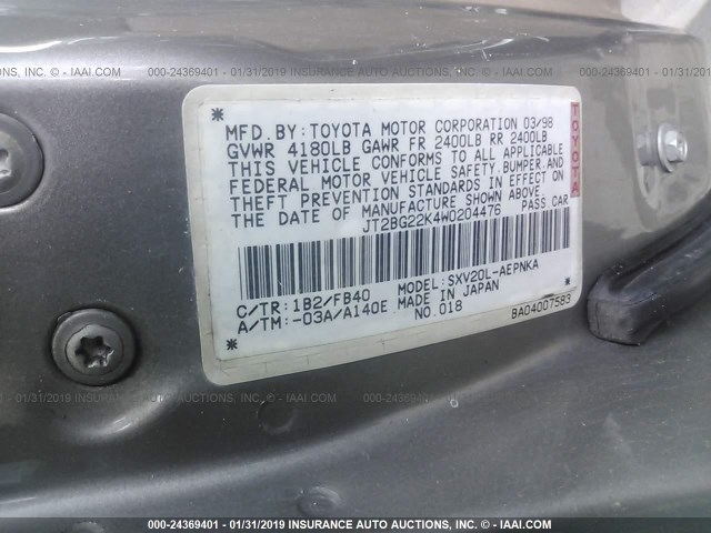 JT2BG22K4W0204476 - 1998 TOYOTA CAMRY CE/LE/XLE GOLD photo 9