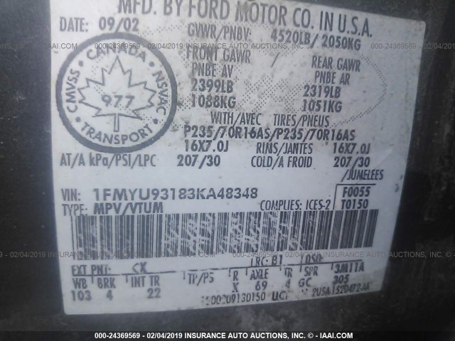 1FMYU93183KA48348 - 2003 FORD ESCAPE XLT BROWN photo 9