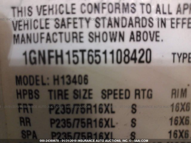 1GNFH15T651108420 - 2005 CHEVROLET EXPRESS G1500  WHITE photo 9