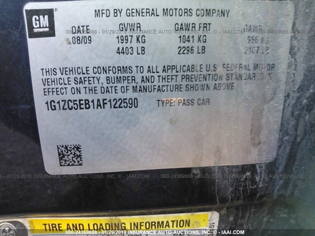 1G1ZC5EB1AF122590 - 2010 CHEVROLET MALIBU 1LT 蓝色 照片 9