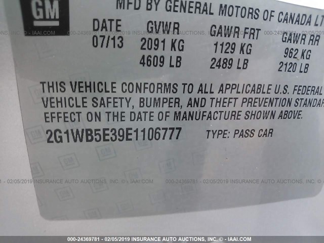 2G1WB5E39E1106777 - 2014 CHEVROLET IMPALA LIMITED LT SILVER photo 9