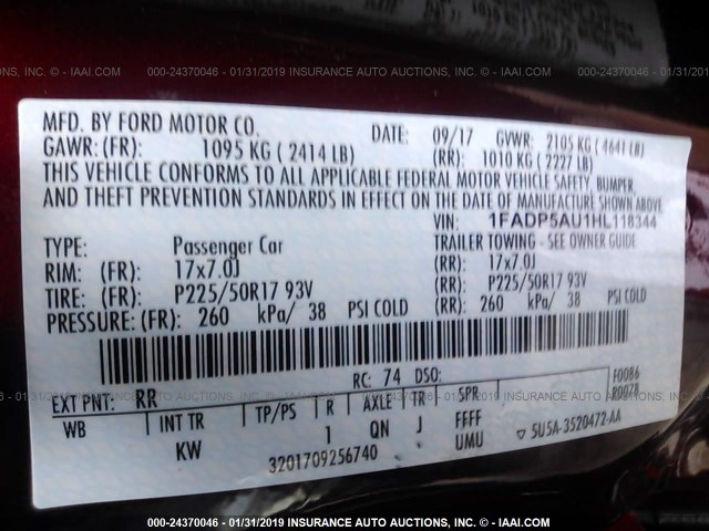1FADP5AU1HL118344 - 2017 FORD C-MAX SE RED photo 9