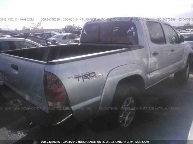 5TEJU62N08Z590751 - 2008 TOYOTA TACOMA DOUBLE CAB PRERUNNER SILVER photo 4