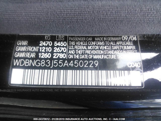 WDBNG83J55A450229 - 2005 MERCEDES-BENZ S 430 4MATIC BLACK photo 9