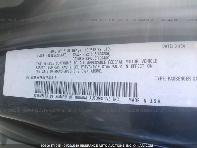 4S3BH675447642515 - 2004 SUBARU LEGACY OUTBACK AWP 蓝色 照片 9