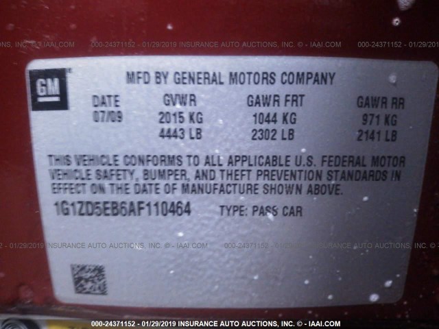 1G1ZD5EB6AF110464 - 2010 CHEVROLET MALIBU 2LT MAROON photo 9